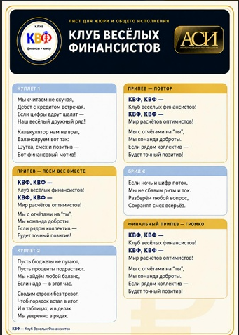 Команда «Рулевые бюджета» — ГБПОУ МО Подольский колледж им. А. В. Никулина подарили Клубу Весёлых Финансистов настоящий ГИМН!